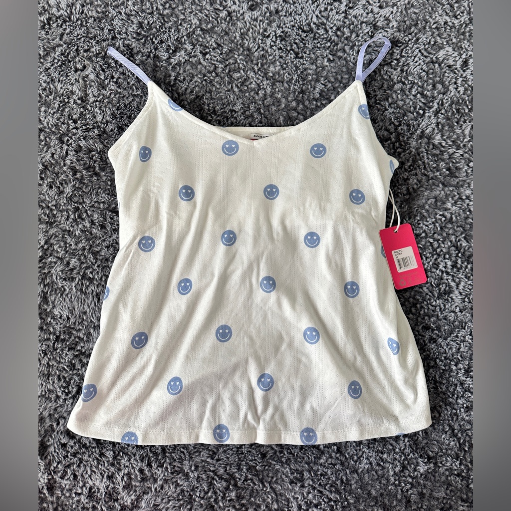 Pj Salvage White Cami With Light Blue Smiley Print